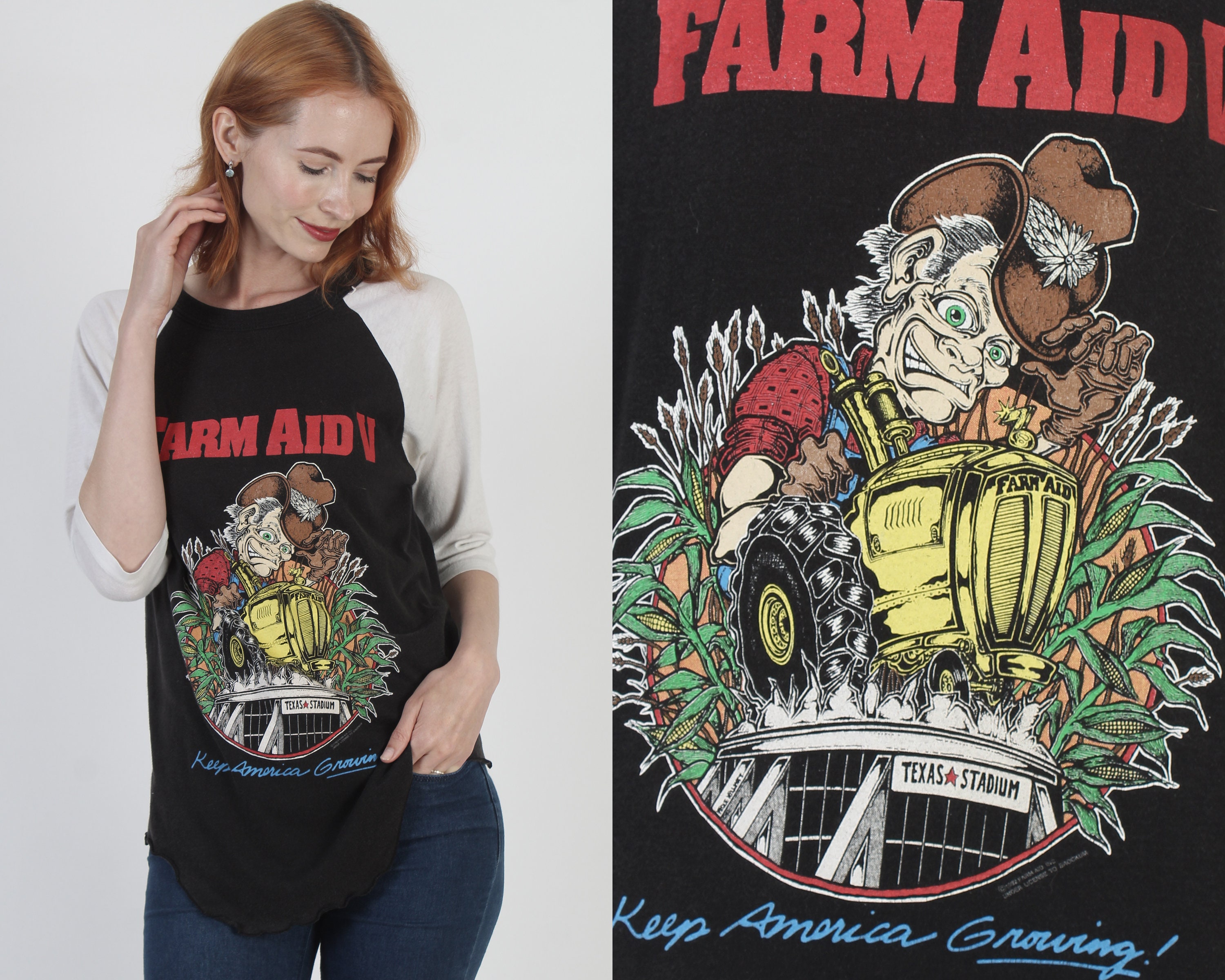 Farm Aid Concert T Shirt, Vintage Neil Young Tee, Double