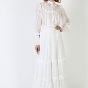 Gunne Sax Victorian Inspired Bridal Dress / Jessica McClintock All White High Neck Maxi / Vintage Old Fashioned Cottagecore Gown image 2