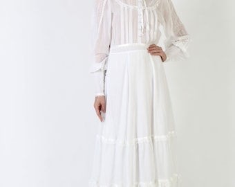 Gunne Sax Victorian Bridal Dress, Jessica McClintock White Maxi, Vintage Cottagecore Gown
