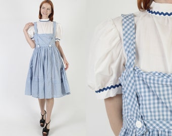 Abito Ric Rac scozzese a quadretti, abito country stile Dirndl vintage anni '70, costume ispirato ad Alice nel Paese delle Meraviglie, gonna a cerchio a quadri