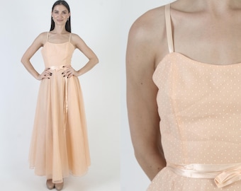 Robe de bal Dance Allure années 80, robe vintage à pois suisses, robe longue pêche pour demoiselles d'honneur