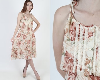 Lightweight Autumn Print Floral Dress / Thin 70s Garden Florals / Vintage 70s Charming Prairie Mini