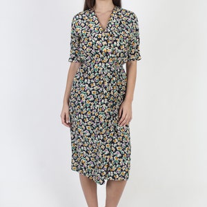J Tiktiner Cote d'Azur Dress, Navy Silk Bergdorf Goodman Dress, Designer Preppy Floral Wrap Mini Dress image 2