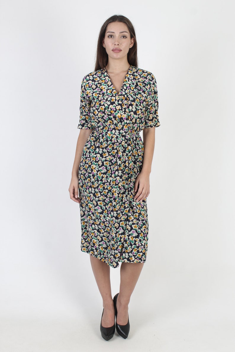 J Tiktiner Cote d'Azur Dress, Navy Silk Bergdorf Goodman Dress, Designer Preppy Floral Wrap Mini Dress image 2