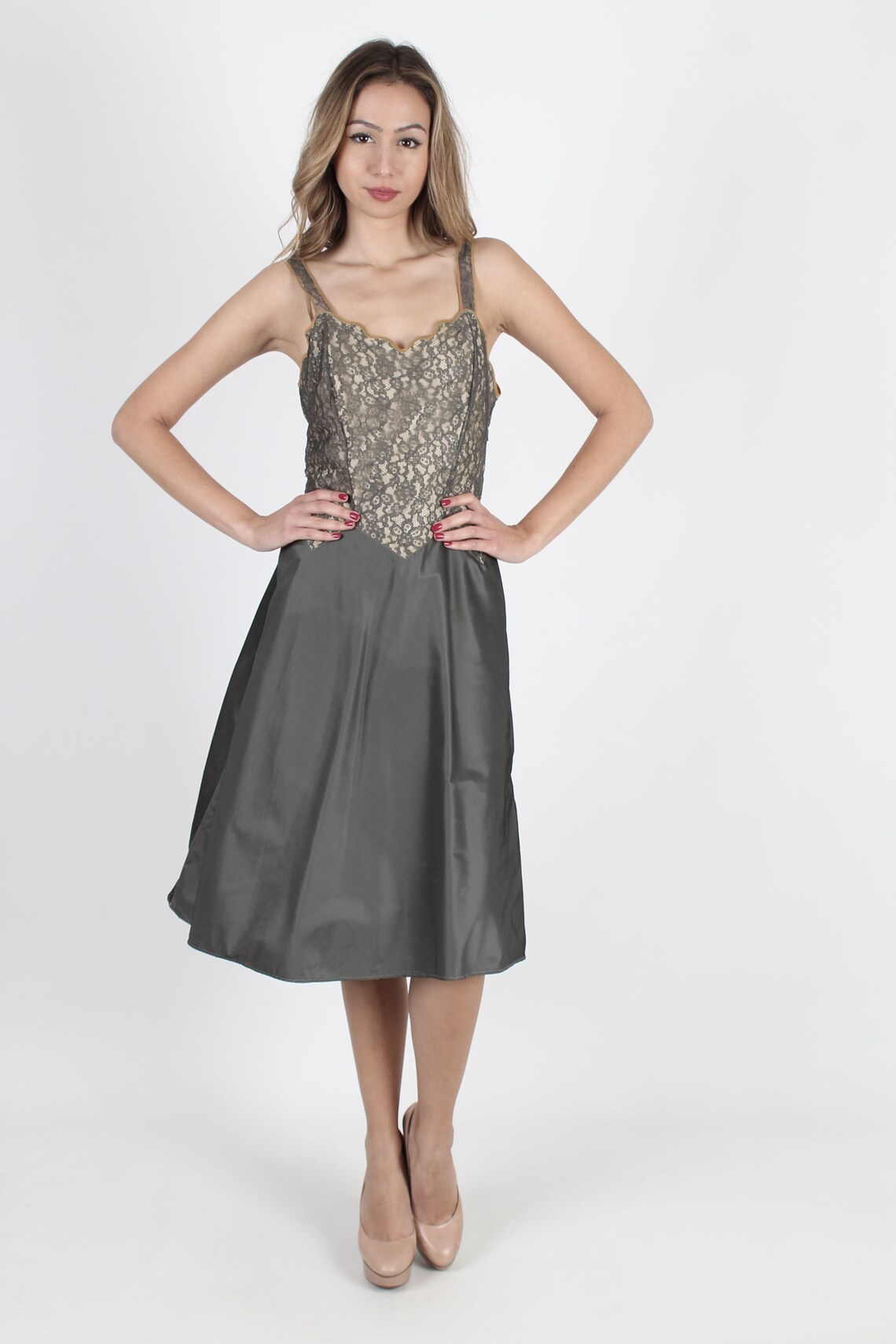 Vintage 50s Dress Illusion Slip Dress Nightgown Dress Pinup Etsy