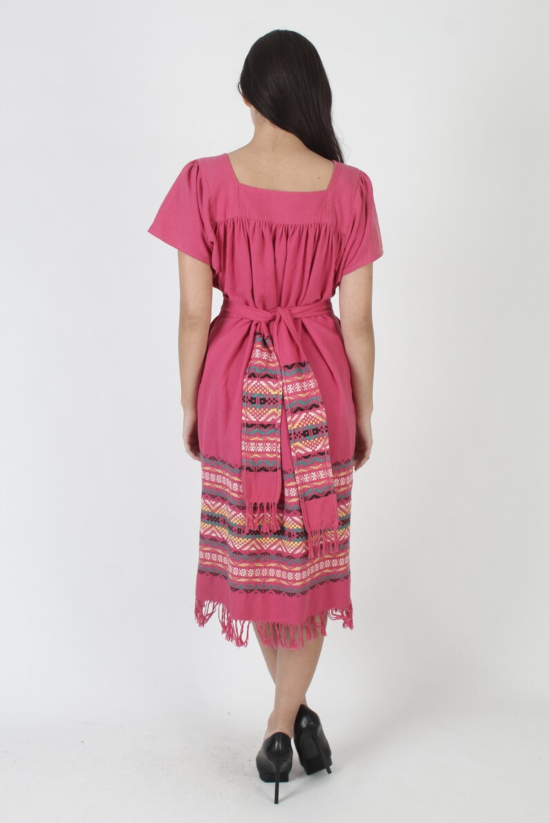 Traditional Aztec Embroidered Guatemalan Fringe Dress With Matching Waist Belt And Pockets image 5