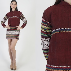 black and white aztec print trim long sleeve mini dress Black & White Striped Long Sleeve Knit Mini Dress Black & White / 10 main image 0