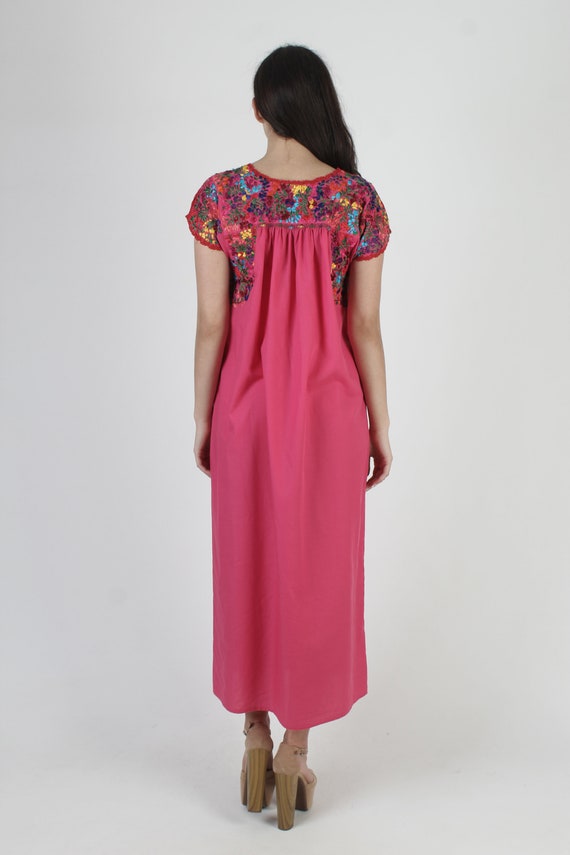 Pink Oaxacan Embroidered Maxi Dress / Mexican Flo… - image 5