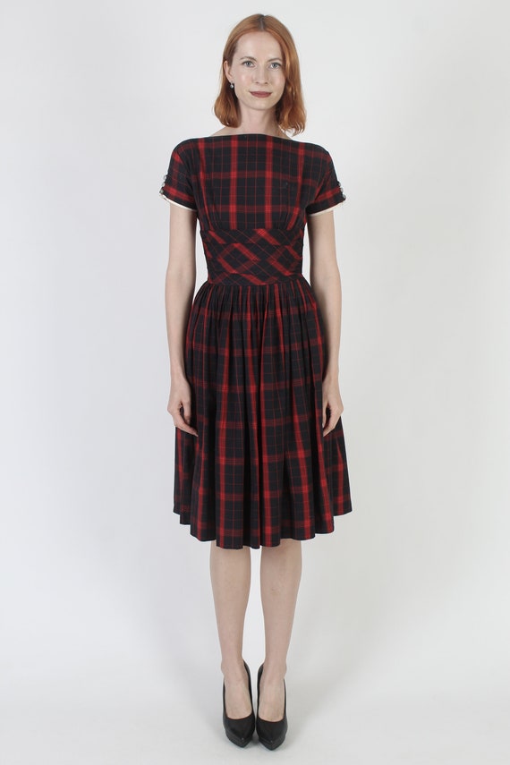 Jonathan Logan Red Plaid Dress, Vintage 50s Rocka… - image 3