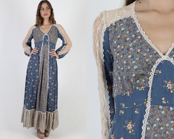 Jody T Calico Floral Maxi Dress / Vintage 70s Coun