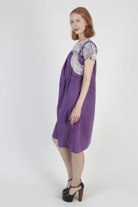 Purple Cotton Oaxacan Dress All White Hand Embroi… - image 4