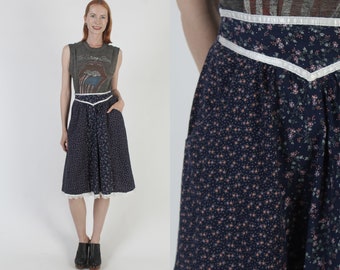 Gunne Sax Calico Floral Skirt Vintage 70s Prairiecore High Waisted Mini Jessica McClintock Cottage Skirt With Pockets