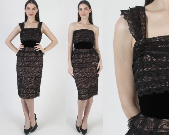Black Lace Illusion Dress, 50s Pin Up, Convertible Strapless Gown, Tiered Pencil Skirt - Etsy Sweden Black Lace Illusion Dress, 50s Pin Up, Convertible Strapless Gown, Tiered Pencil Skirt - Etsy Sweden