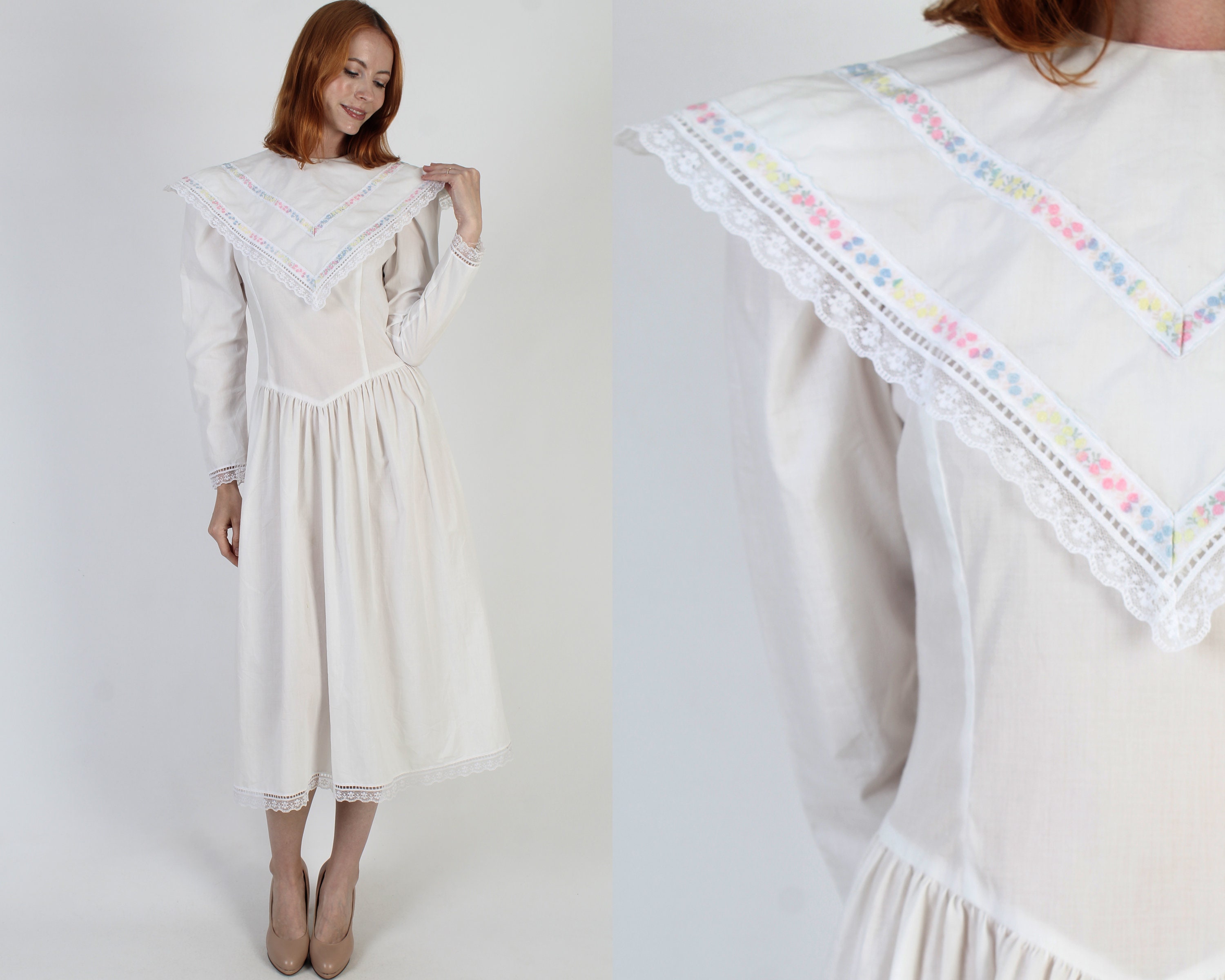 アンティーク ビンテージ 80s USA チューブトップ ビスチェ レース 希少 Vintage 80s Gunne Sax Tea Dress: Embroidered Collar, Lace Trim - Etsy