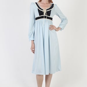 Navy Velvet Corset Dress Vintage 70s Plain Blue Bohemian Midi Waist Sash Medieval Times Festival Outfit image 2