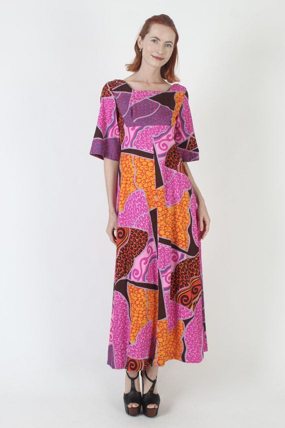 Psychedelic 60s Ui Maikai Designer Hawaiian Dress… - image 3