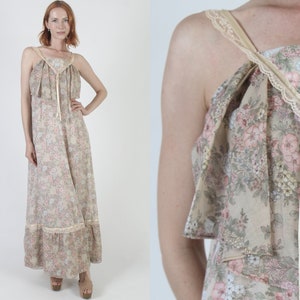 Robe prairie fleurie vintage des années 70 : robe longue bohème romantique