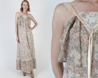 Romantic Long Bohemian Wedding Dress / 70s Country Prairie Layered Bodice / Vintage Cottagecore Festival Maxi Gown