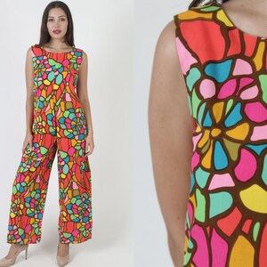 Hookano Hawaii Colorful Wide Leg Jumpsuit, Vintage 60s Designer 