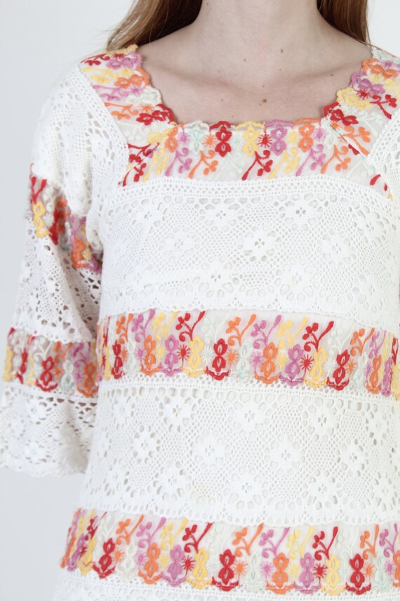 White Crochet Mexican Wedding Maxi Dress / Vintag… - image 6