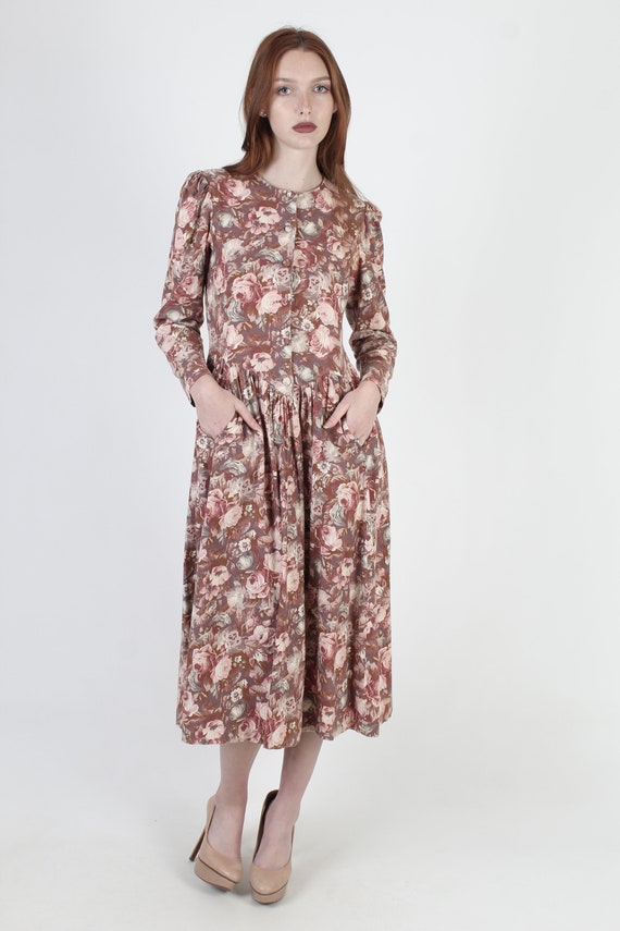 80s Laura Ashley Floral Dress, 1980s Sheer Autumn… - image 4