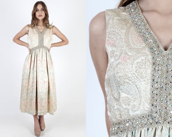 Vintage 60s Bonwit Teller Dress Gold Metallic Broc