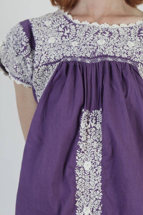 Purple Cotton Oaxacan Dress All White Hand Embroi… - image 6