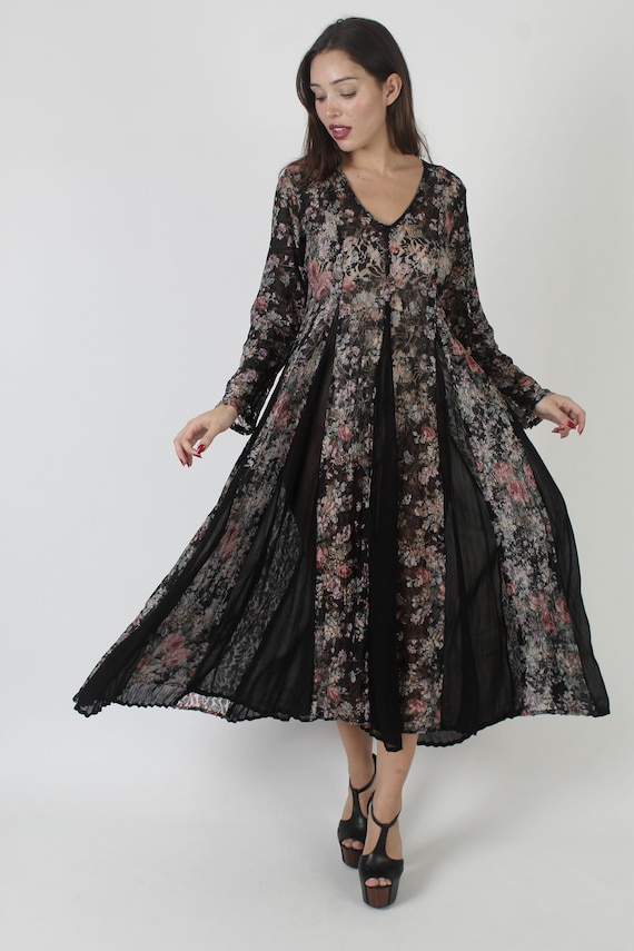 90s Pink & Black Sheer Ruffle Dress main image 0