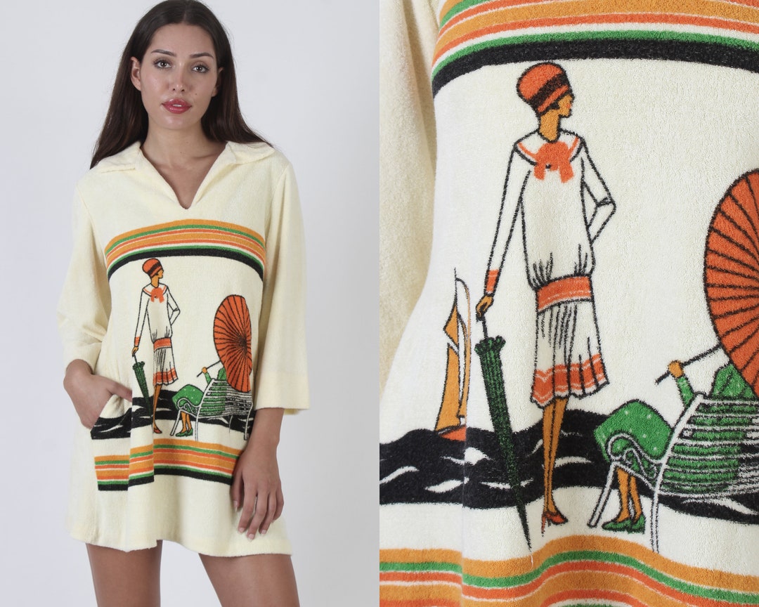 Roaring 20s Style Terry Cloth Beach Dress / 70s Deco Flapper Etsy