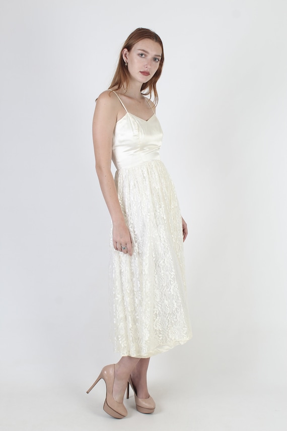 Crisp Ivory Lace Satin Dress Size Small, Spaghett… - image 4