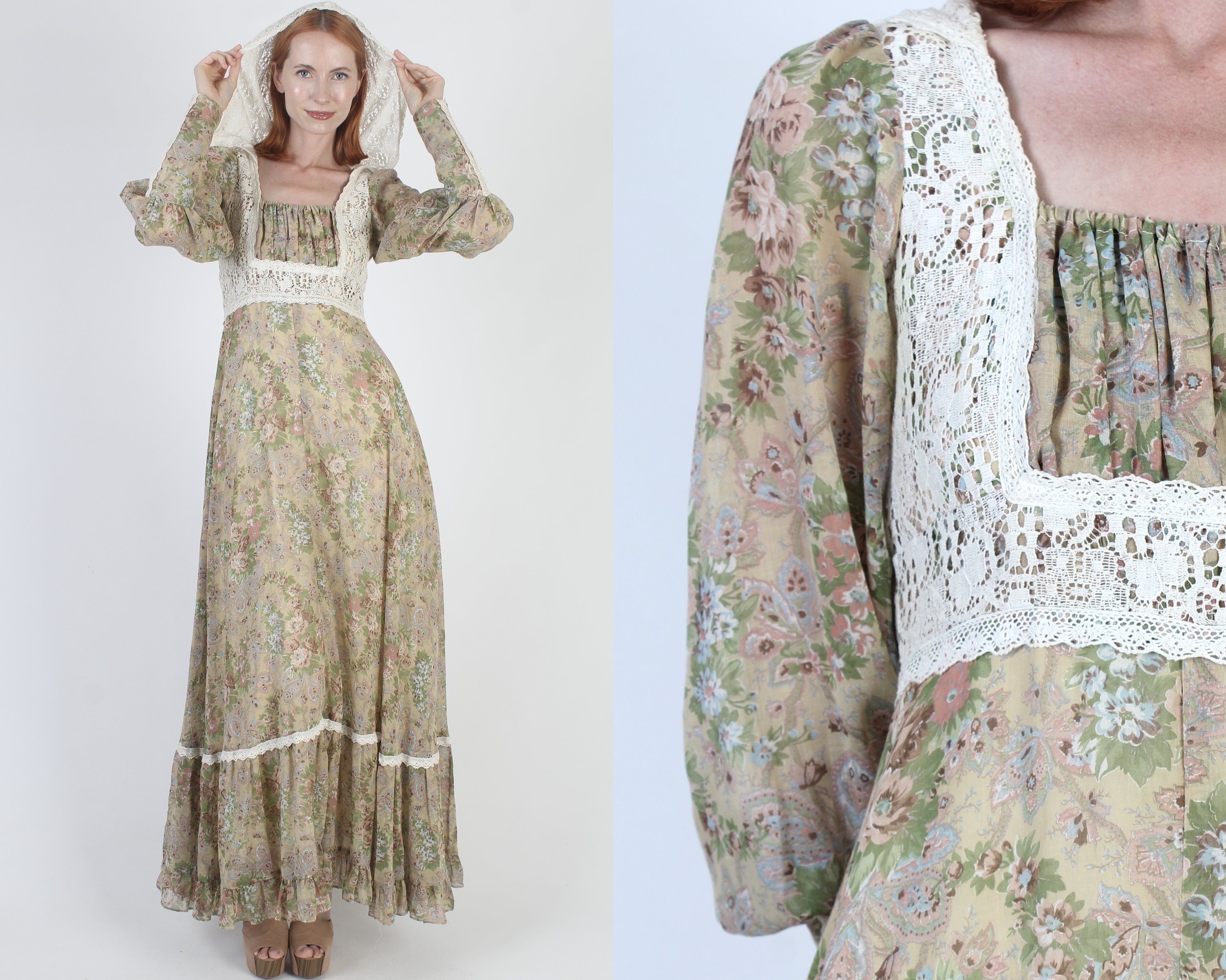 Hooded Gunne Sax Dress, Vintage 70s Cottagecore Wedding Gown Hooded Gunne Sax Dress, Vintage 70s Cottagecore Wedding Gown