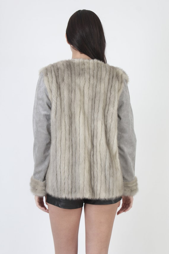 Casual Silver Mink Fur Cropped Jacket With Pocket… - image 4