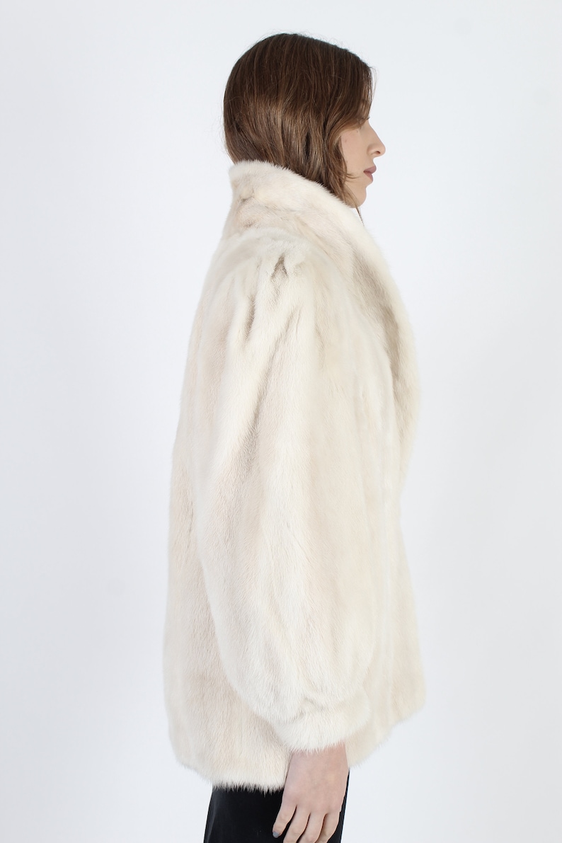 Womens Real Blush Blonde Mink Coat Vintage 80s Blonde Mink Fur Coat 1980s Fur Shawl Collar Real Genuine Plush Puff Sleeve Waist Coat