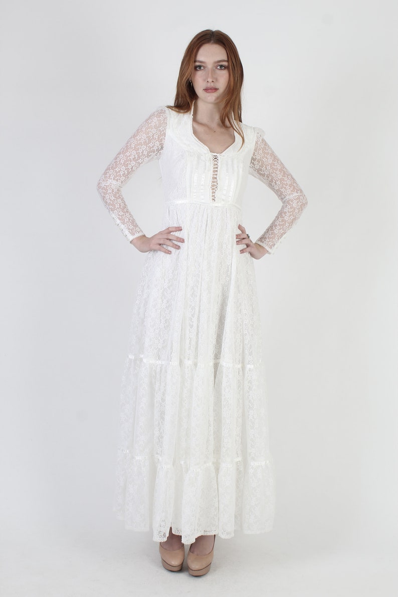 Romantic Renaissance Bridal Collection / Gunne Sax Victorian Maxi Dress / Vintage 70s Wedding Lace Long Gown image 2