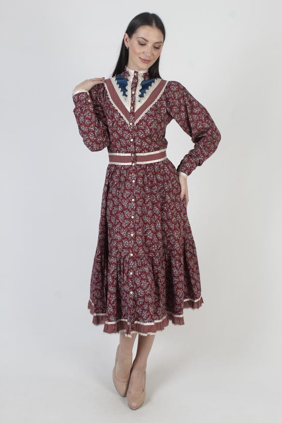 Burgundy Gunne Sax Dress With Pockets, 70s Cottagecor… - Gem
