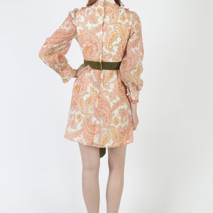 60s Tuxedo Ruffle Go Go Micro Mini Dress, Twiggy Inspired Short Mod Frock, Vintage Orange Paisley Scooter Outfit image 6