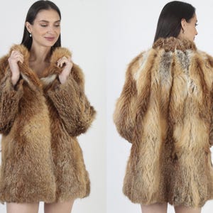 Manteau Vintage En Fourrure De Coyote Avec Col En Renard – Années 70 – Taille M – Style Rétro