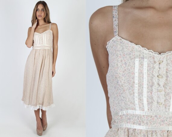 Pink Gunne Sax Midi Dress / Vintage 70s Pink Calic