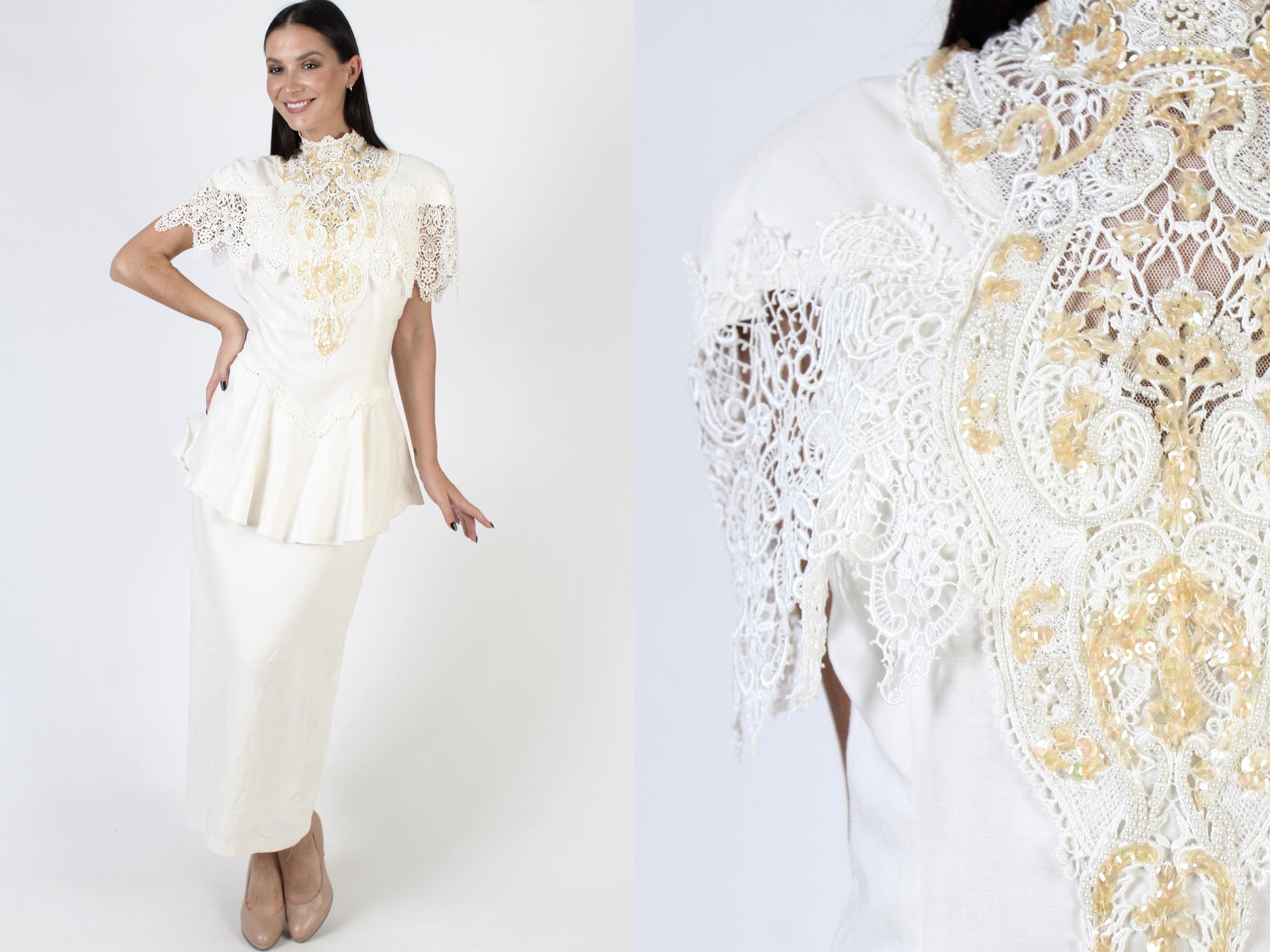 Jessica Mcclintock Linen Dress, Romantic Victorian Wedding Gown