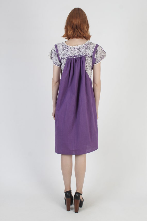 Purple Cotton Oaxacan Dress All White Hand Embroi… - image 5