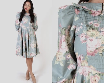 Robe de mariée romantique Calico Floral Barn, robe de style country western vintage des années 70, imprimé rose d’inspiration victorienne