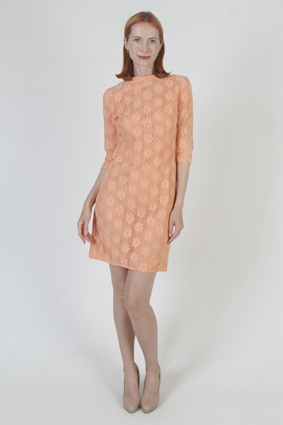 Vintage 60s Peach Floral Lace Mini Dress: Cocktai… - image 3
