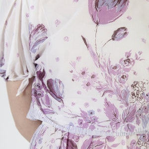 70s Thin Purple Floral Dress / Sheer Flower Full Draped Frock / Lightweight Airy Midi Sundress image 7