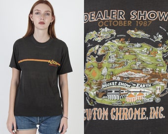 Vintage 1987 Custom Chrome Motorcycle T Shirt, Dealer Show 2 Sided Biker Spark Plug Tee M