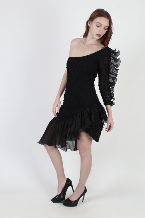 80s Avant Garde Disco Dance Dress / 3D Ruffle Sin… - image 4