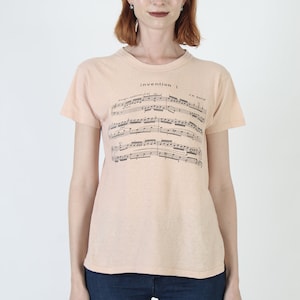 Johann Sebastian Bach T Shirt, Vintage 70s Musical Notes Tee, Music Sheet Composer Top, Size Small S image 2