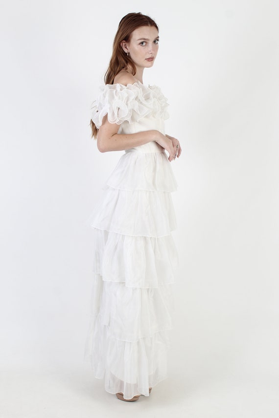Elegant Tiered Sheer Chiffon Wedding Gown / Vinta… - image 5