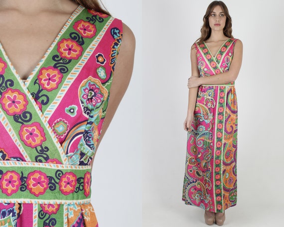Bright Neon Luau Dress / Hawaiian Vacation Style /