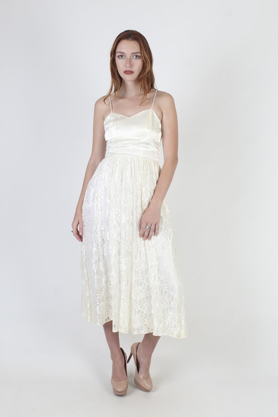 Crisp Ivory Lace Satin Dress Size Small, Spaghett… - image 2