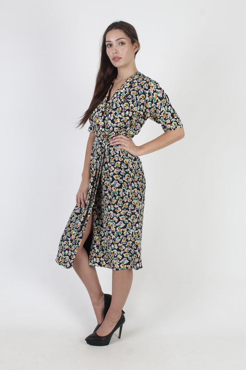 J Tiktiner Cote d'Azur Dress, Navy Silk Bergdorf Goodman Dress, Designer Preppy Floral Wrap Mini Dress image 4